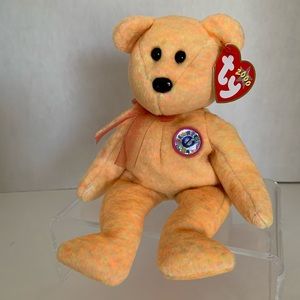 NWT Beanie Baby Ty Sunny Bear 2000 Retired Vintage Stuffed Animal Orange Teddy